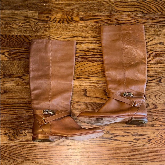 Coach Tall Leather Riding Boots in Cognac Brown